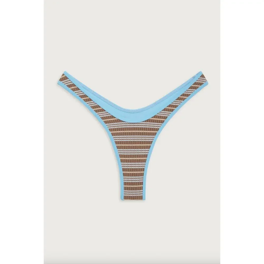 Frankie’s Bikinis Full Moon Striped Micro Bikini Bottom - Ocean Stone - M - NWT